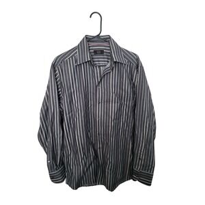 Eton Ganghester 1928 Dress Shirt Mens 15.5 40 Grey Striped Cotton Long Sleeve